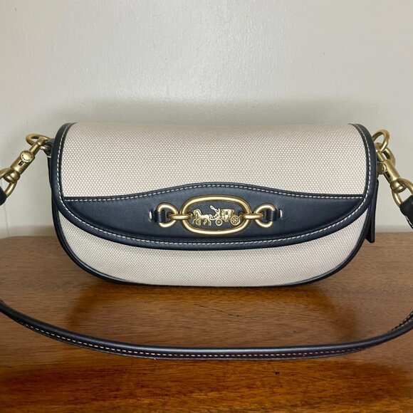 NEW Coach Harley 23 Cream Canvas and black leather - 3 straps - Picture 2 of 11